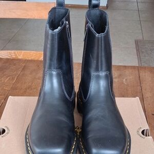 Dr. Martens Black Leather Women Boots with Yellow Stitching